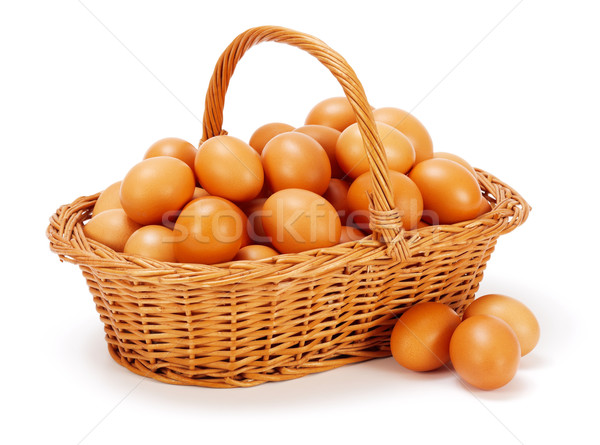 Stock fotó: Barna · tyúk · tojások · kosár · fonott · fehér