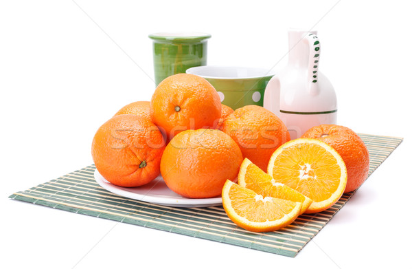 桔子 白 盤 開胃的 成熟 柑橘 商業照片 © erierika
