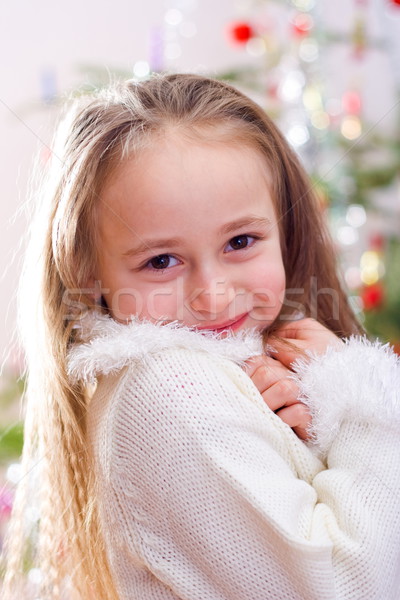 甘い 女の子 笑みを浮かべて 白 プルオーバー 幸せ ストックフォト © erierika