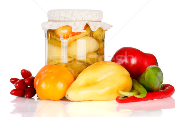 Dzwon papryka świeże warzywa biały szkła butelki Zdjęcia stock © erierika
