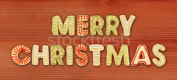 Heiter Weihnachten Cookies script hausgemachte dekoriert Stock foto © erierika