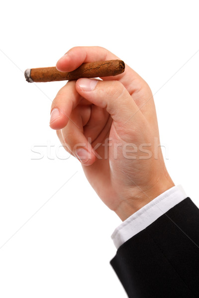 Hand halten Brennen Zigarre schließen Ansicht Stock foto © erierika