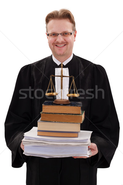 Happy judge holding justice scale and paperwork Stock photo © erierika
