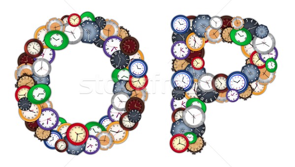 Stock photo: Characters O and P made of various clocks