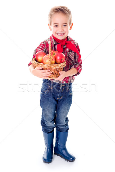 Stockfoto: Weinig · landbouwer · jongen · appels · mand