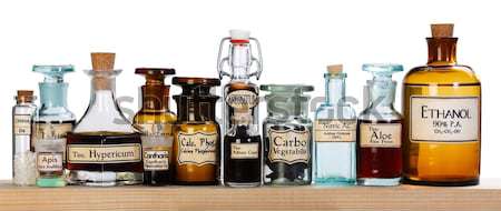 Foto stock: Farmacia · botellas · homeopáticos · medicina · oscuro