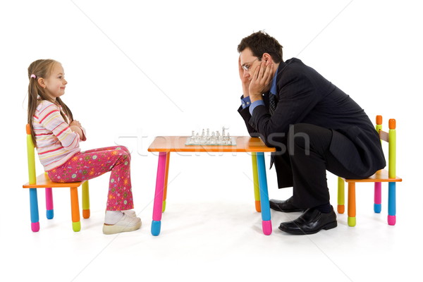 Papai pensando homem inteligente little girl jogar Foto stock © erierika