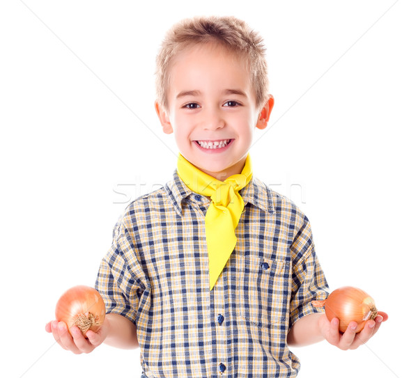 Little agriculturist holding onions Stock photo © erierika