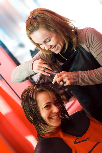 Cheveux styliste drôle instant femme femmes Photo stock © erierika