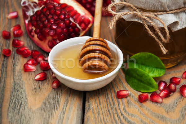 Stock foto: Honig · Granatapfel · alten · Holz · Essen · Holz