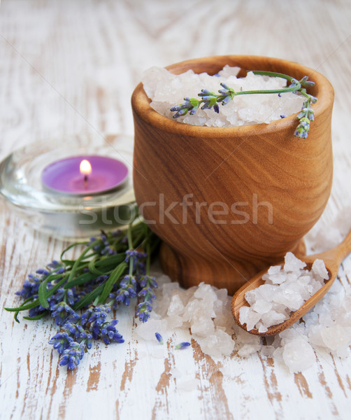 Mortar and pestle with lavender salt Stock photo © Es75