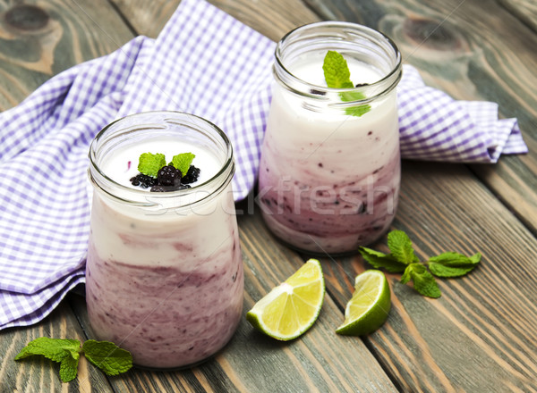 fresh fruit yoghurt with blackberries Stock photo © Es75