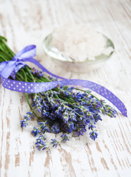 Foto stock: Lavanda · sal · fresco · flor · banho · madeira