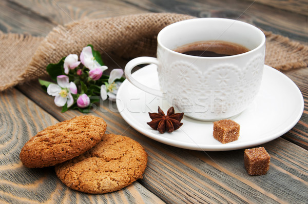 Stock photo: Cup of coffee and oatmeal cookies