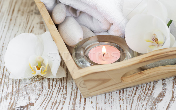 Stock photo: Spa set with white orchids