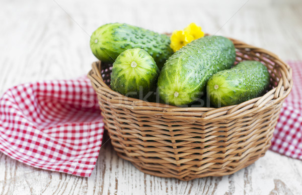 Concombres panier vert bois nature légumes [[stock_photo]] © Es75