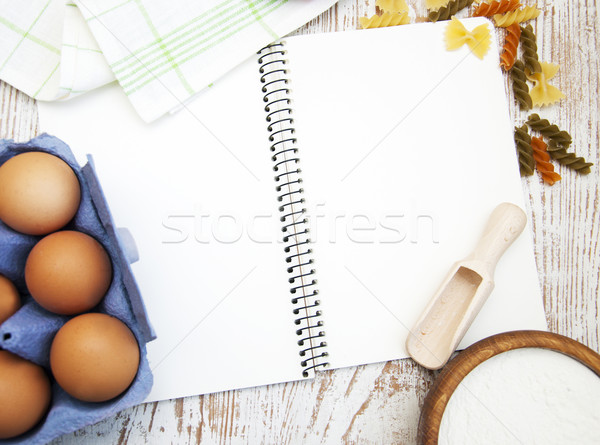 Notebook receptek sütés hozzávalók pizza tojás Stock fotó © Es75