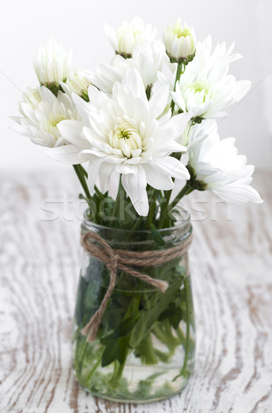 Witte chrysant vaas houten bloem natuur Stockfoto © Es75