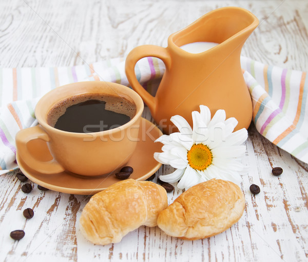 Koffie croissant melk ontbijt voedsel achtergrond Stockfoto © Es75