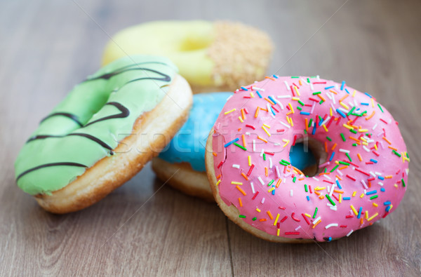 Donuts houten chocolade achtergrond cake groep Stockfoto © Es75