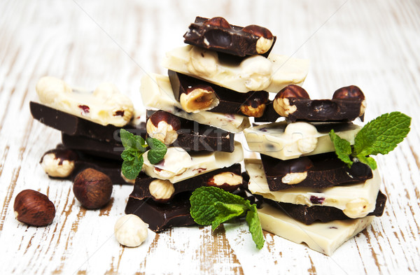 Stock fotó: Sötét · fehér · csokoládé · diók · fából · készült · étel