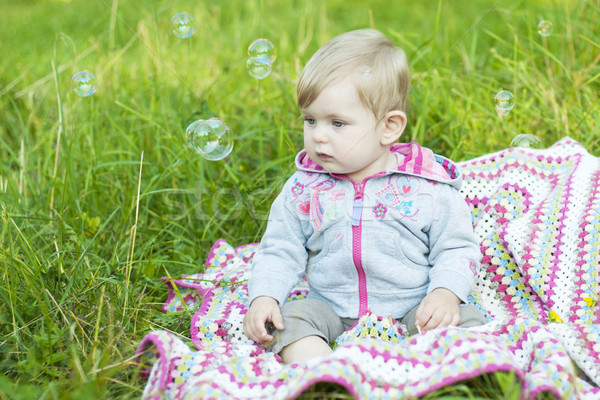 Stock foto: Schlag · Blasen · cute · Mädchen · Park · Kinder