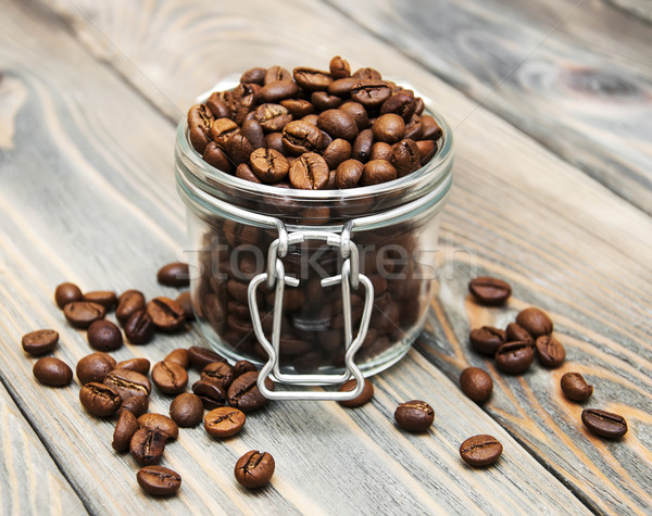 Foto stock: Vidrio · jar · completo · granos · de · café · alimentos