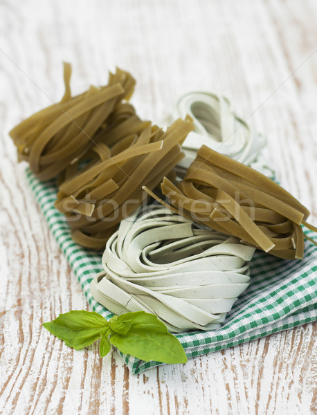 Tagliatelle İtalyan makarna ahşap gıda spagetti Stok fotoğraf © Es75