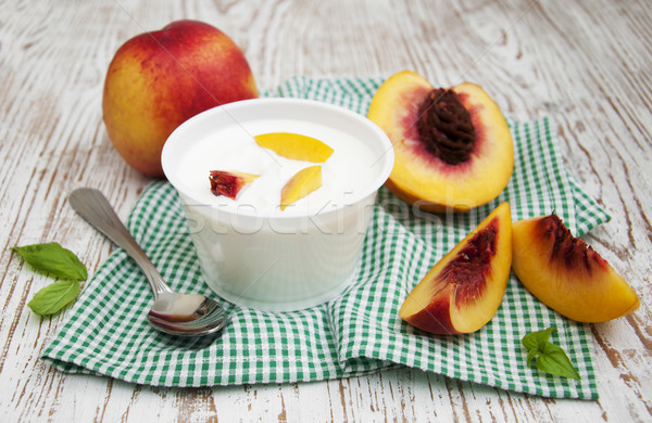 Stock photo: Yougurt with peaches