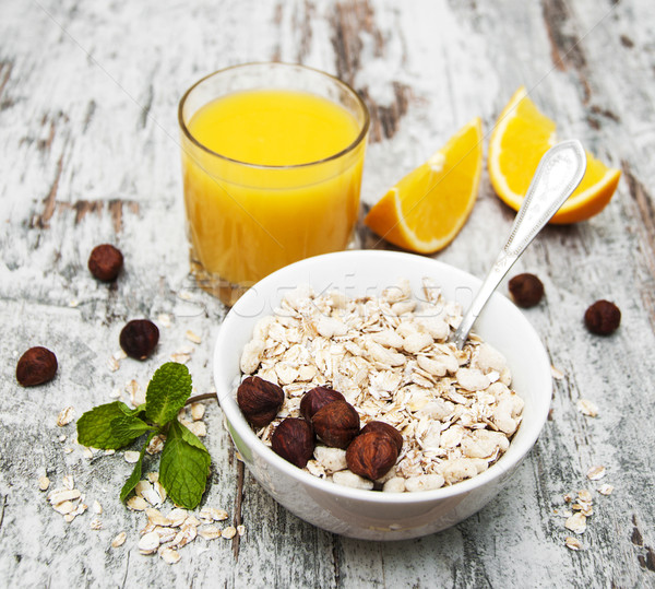 Sani colazione succo d'arancia muesli dadi frutta Foto d'archivio © Es75