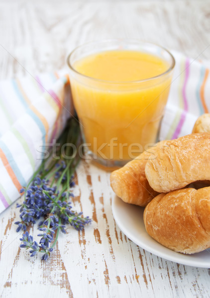 Croissant jus d'orange lavande fleurs bois fond [[stock_photo]] © Es75