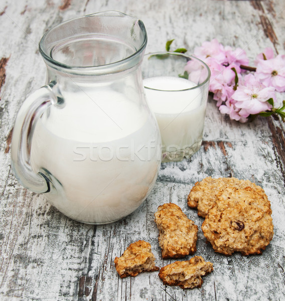 オートミール クッキー ミルク 古い 木製 食品 ストックフォト © Es75