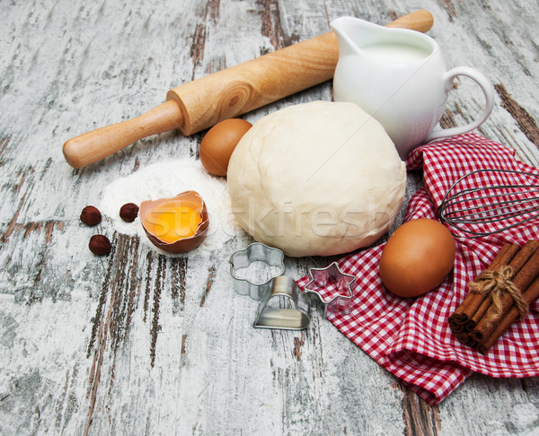 Stockfoto: Ingrediënten · eieren · specerijen · houten · papier