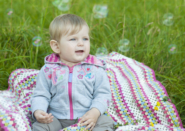 Zdjęcia stock: Wiać · pęcherzyki · cute · dziewczyna · parku · dzieci