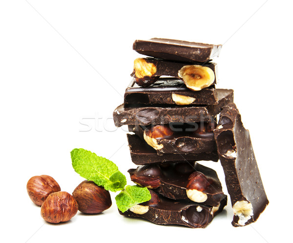 Foto stock: Chocolate · escuro · nozes · branco · comida · chocolate · fundo