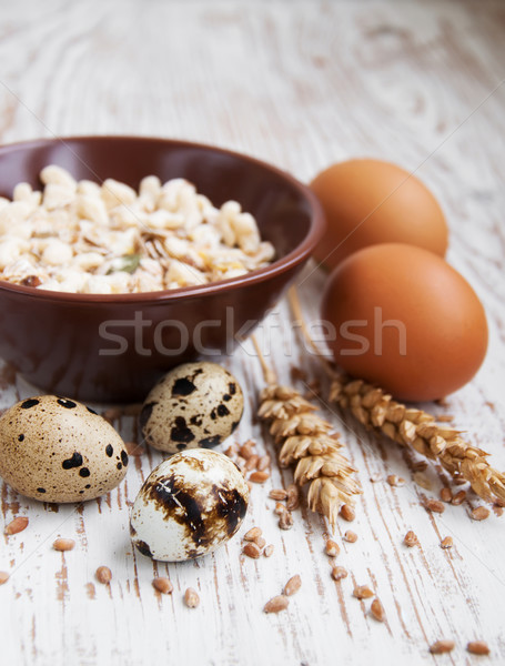 Egészséges müzli búza tojások fából készült kukorica Stock fotó © Es75