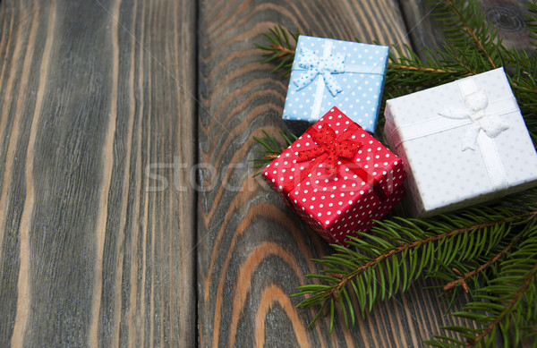 Foto stock: Natal · árvores · caixas · de · presente · festa