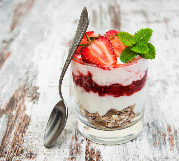 strawberry yogurt with muesli Stock photo © Es75