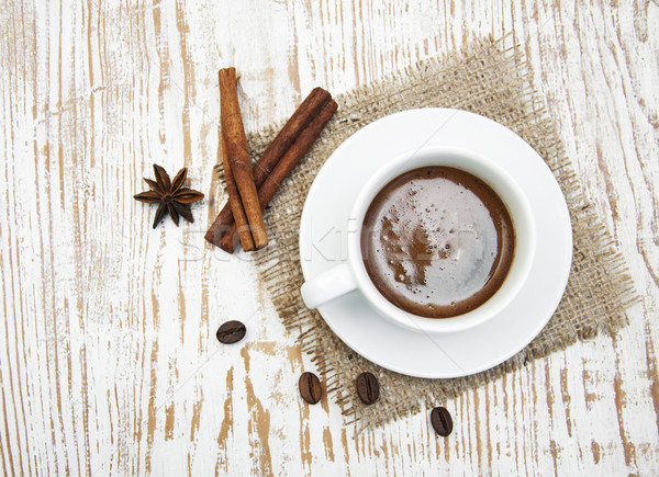 Koffie koffiekopje jute zak houten voedsel Stockfoto © Es75