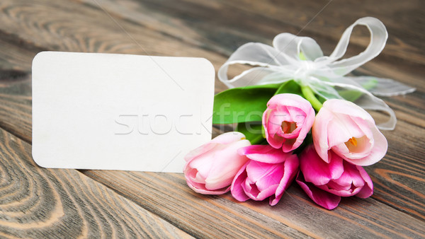 Tulipes carte rose bois bois heureux Photo stock © Es75