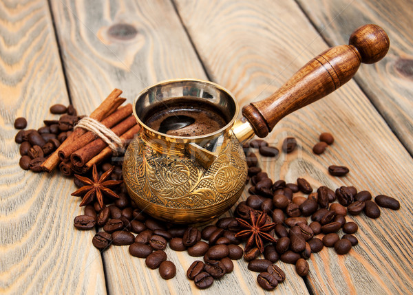 咖啡 金屬 咖啡豆 木 性質 喝 商業照片 © Es75