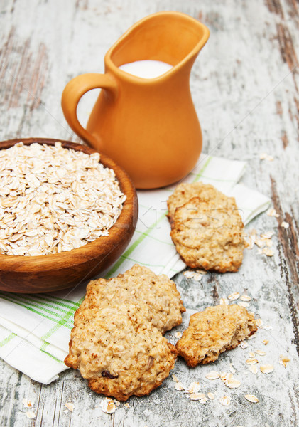 Foto d'archivio: Cookies · latte · vecchio · legno · vetro