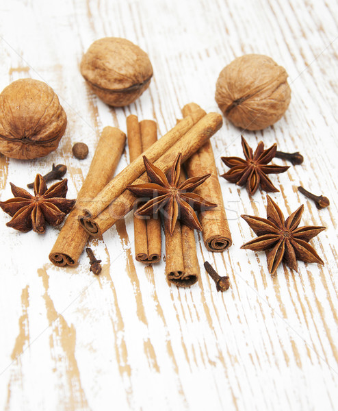 Stock photo: Star anis,  cinnamon stick, walnut and cloves