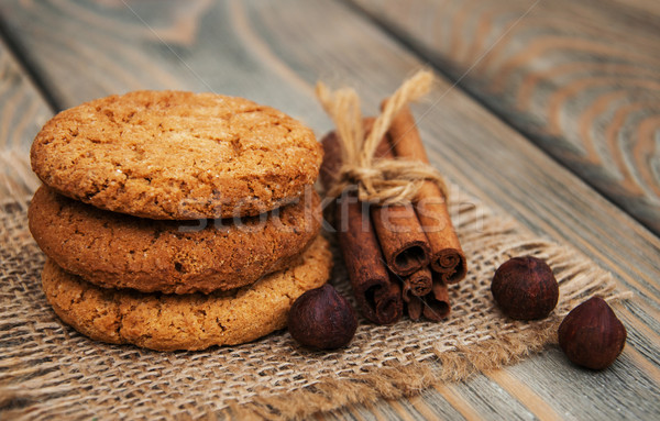 Haferflocken Cookies alten Holz Kuchen Gruppe Stock foto © Es75