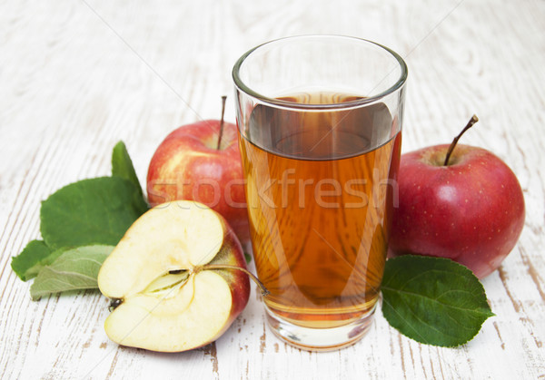 Foto stock: Suco · de · maçã · fresco · maçãs · comida · madeira