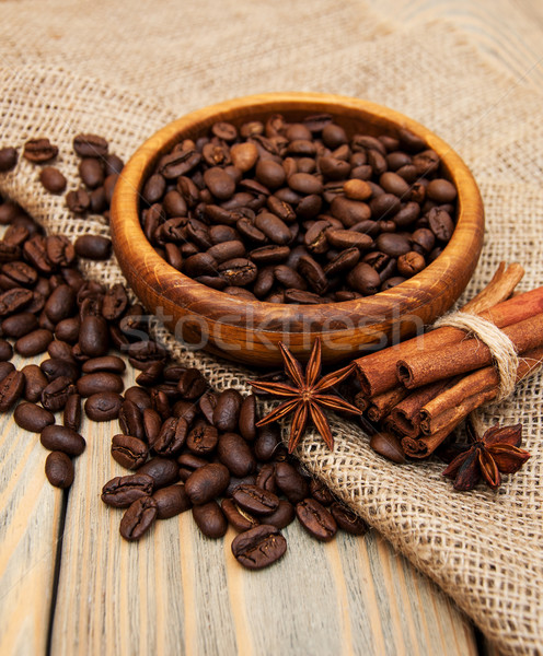 Stock fotó: Kávé · zsákvászon · szövet · fából · készült · textúra · természet