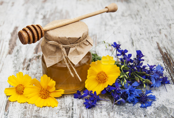 Foto stock: Miel · flores · silvestres · edad · alimentos · madera