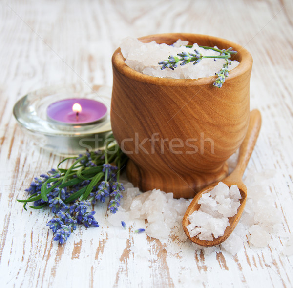 Mortar and pestle with lavender salt Stock photo © Es75