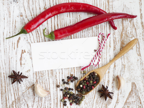 Papier schreiben Rezepte Gewürze Holz Raum Stock foto © Es75