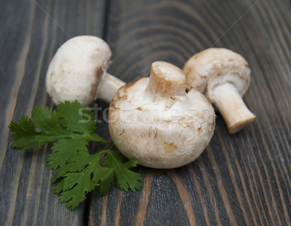 Gomba champignon zöld petrezselyem levelek fából készült Stock fotó © Es75